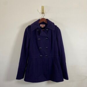 Michael Kors Wool Blend Pea Coat Deep Purple Double Breasted Size Small Winter